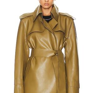 Norma Kamali Double Breasted Leather Trench Coat 36